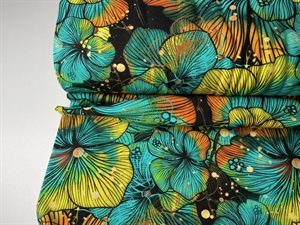 Bomuldsjersey - store eksotiske blomster i intense toner